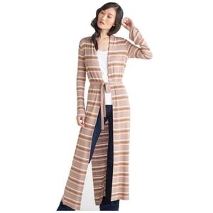 💖🤍 NWOT $60 Black Tape_ Pink & White Stripe Cardigan with Slits – Size Large